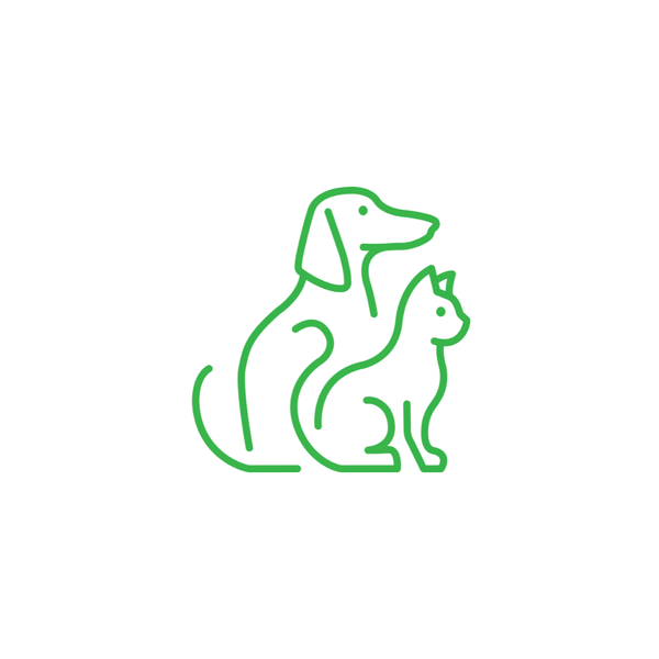 Green outline icon of a small dog and cat