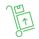 Green outline icon of a delivery trolly carrying two boxes. eCommerce Delivery Offset - STANDARD (1000 parcels)